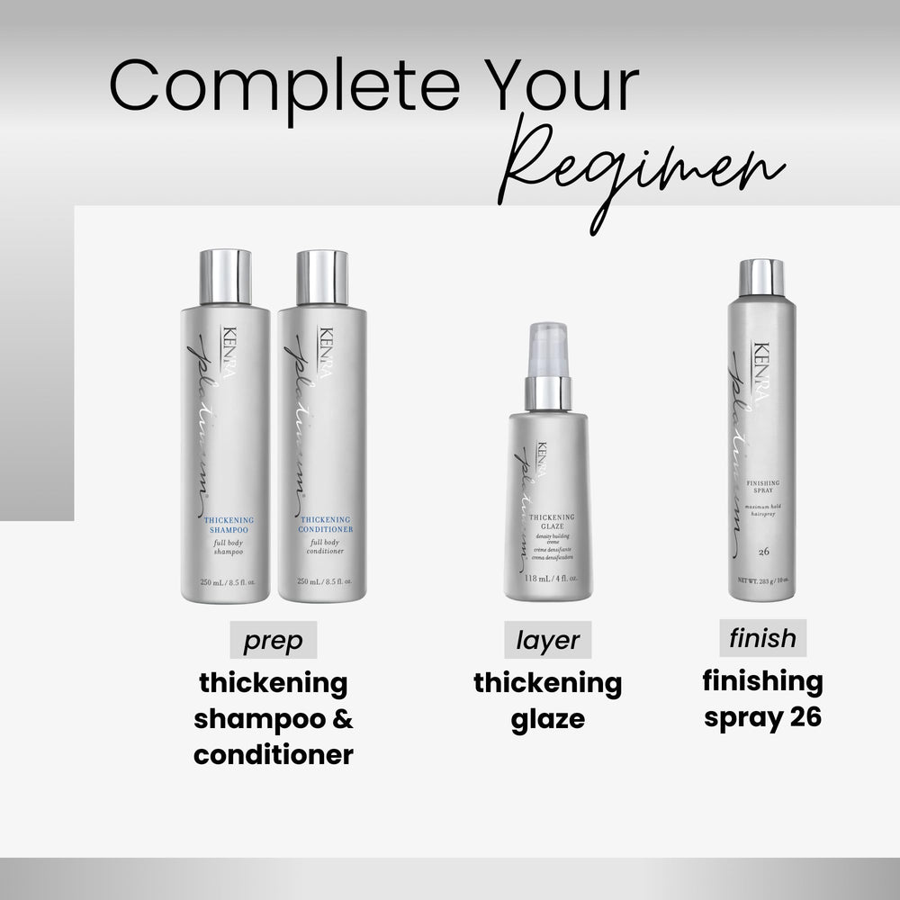 Kenra Platinum Thickening Glaze finish on styled hair with volume