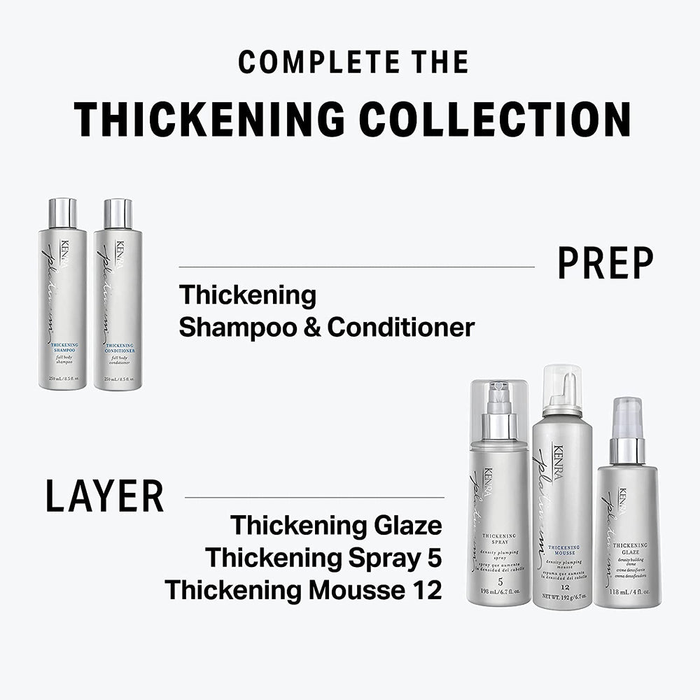 Kenra Platinum Thickening Shampoo and Conditioner set packaging in focus
