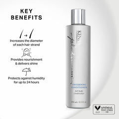 Kenra Platinum Thickening Shampoo closeup with foamy lather cleanses without weighing strands