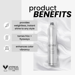 Kenra Shine Spray mist evenly coats hair to smooth frizz