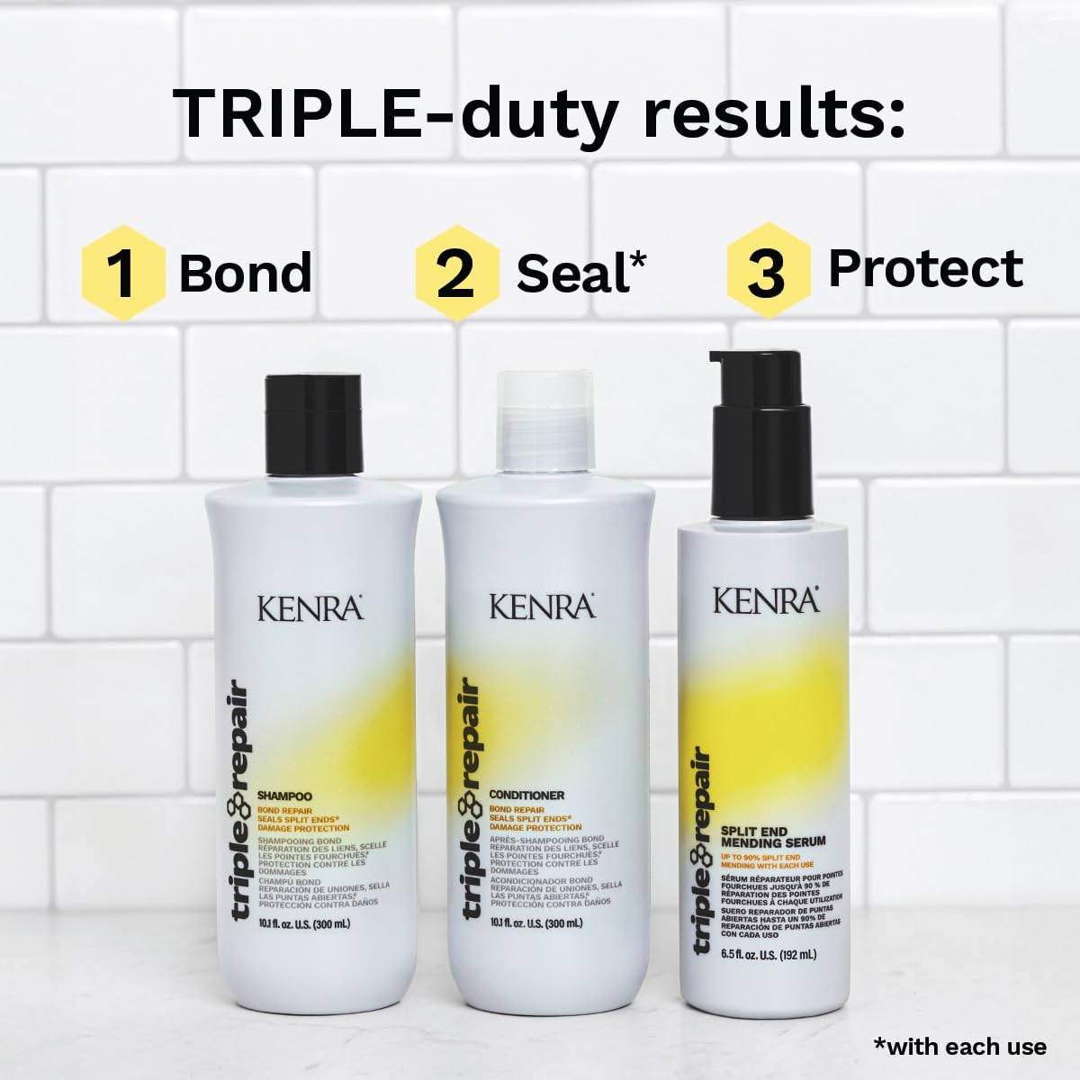 After image of damaged hair with Kenra treatment showing improved condition.