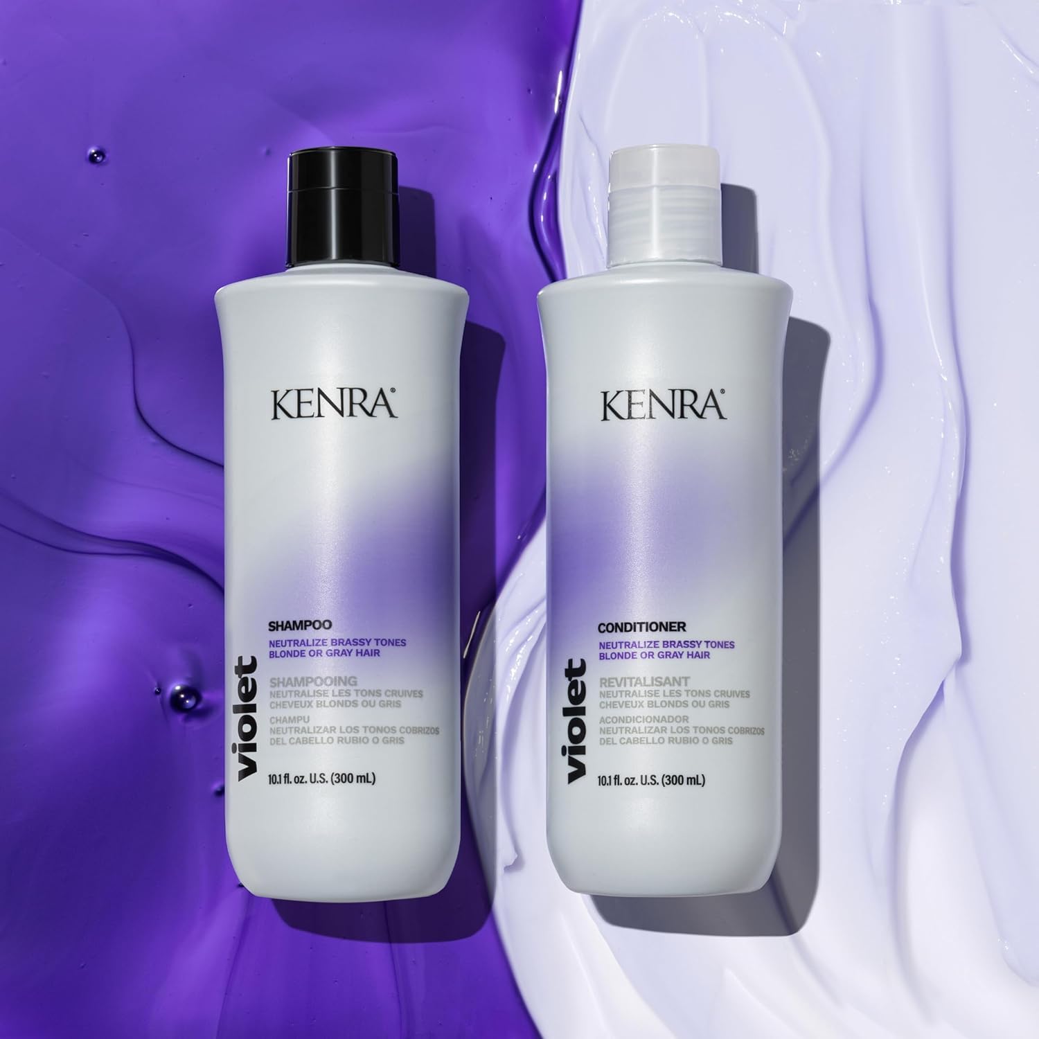 Kenra Violet Conditioner application targets mid-lengths to ends for color safe care