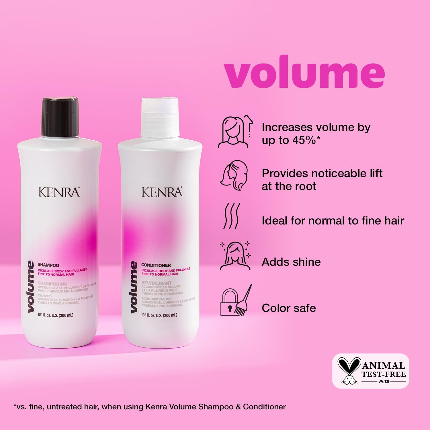 Kenra Volume Conditioner bottle detangles hair without weighing it down.