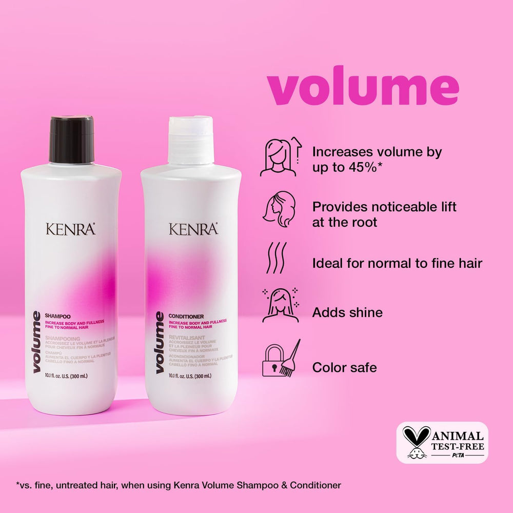 Kenra Volume Conditioner bottle detangles hair without weighing it down.