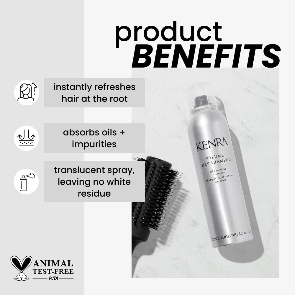 Kenra Volume Dry Shampoo at roots for fast refresh.