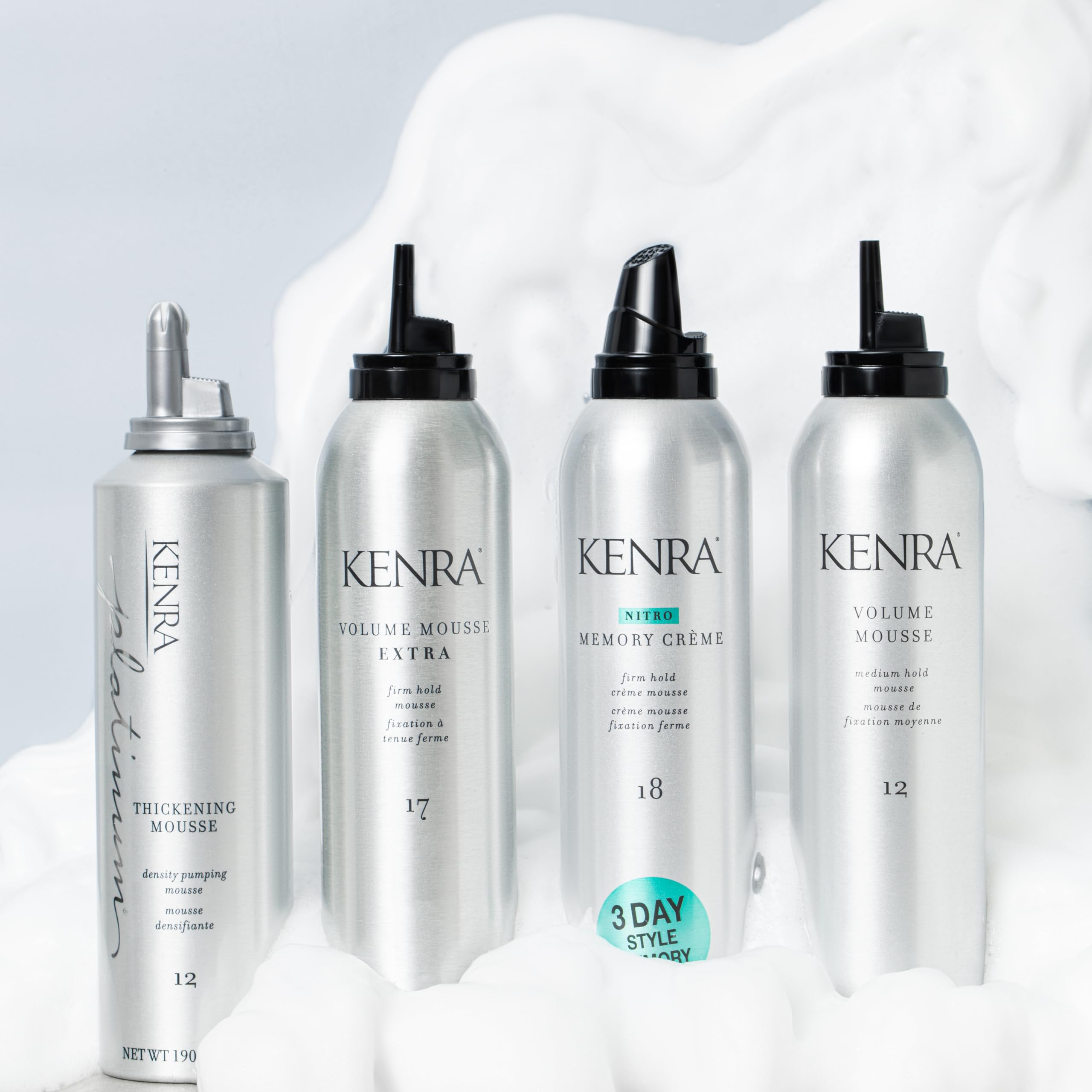 Kenra Volume Mousse Extra 17 frizz control and smooth finish.