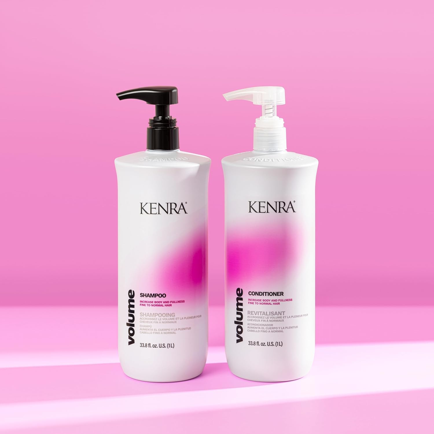 Applying Kenra Volume shampoo reveals root lift during styling.