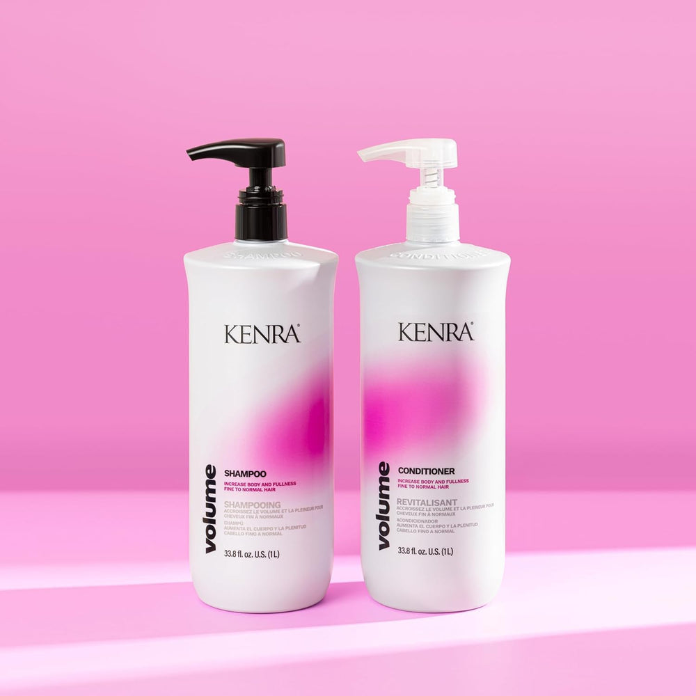 Applying Kenra Volume shampoo reveals root lift during styling.
