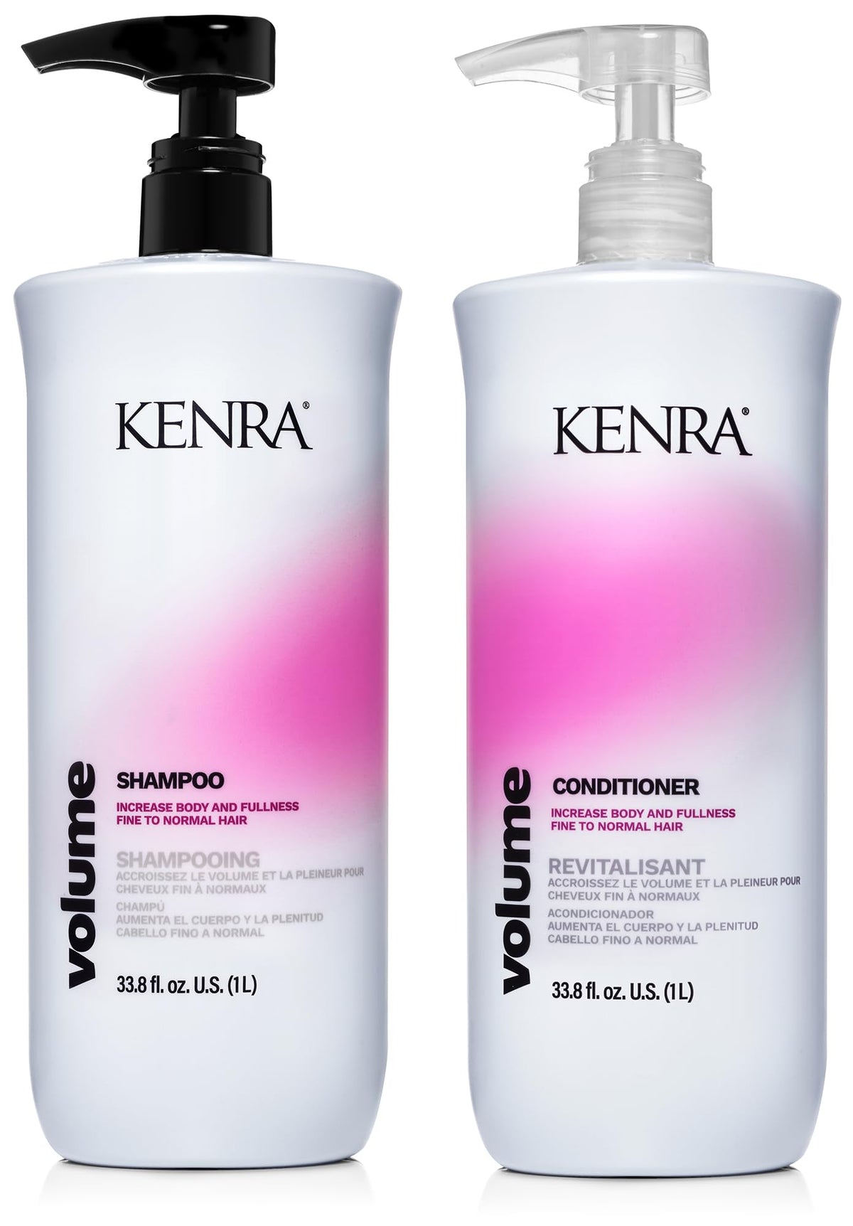 Kenra Volume Shampoo bottle showing root lift for fuller hair.