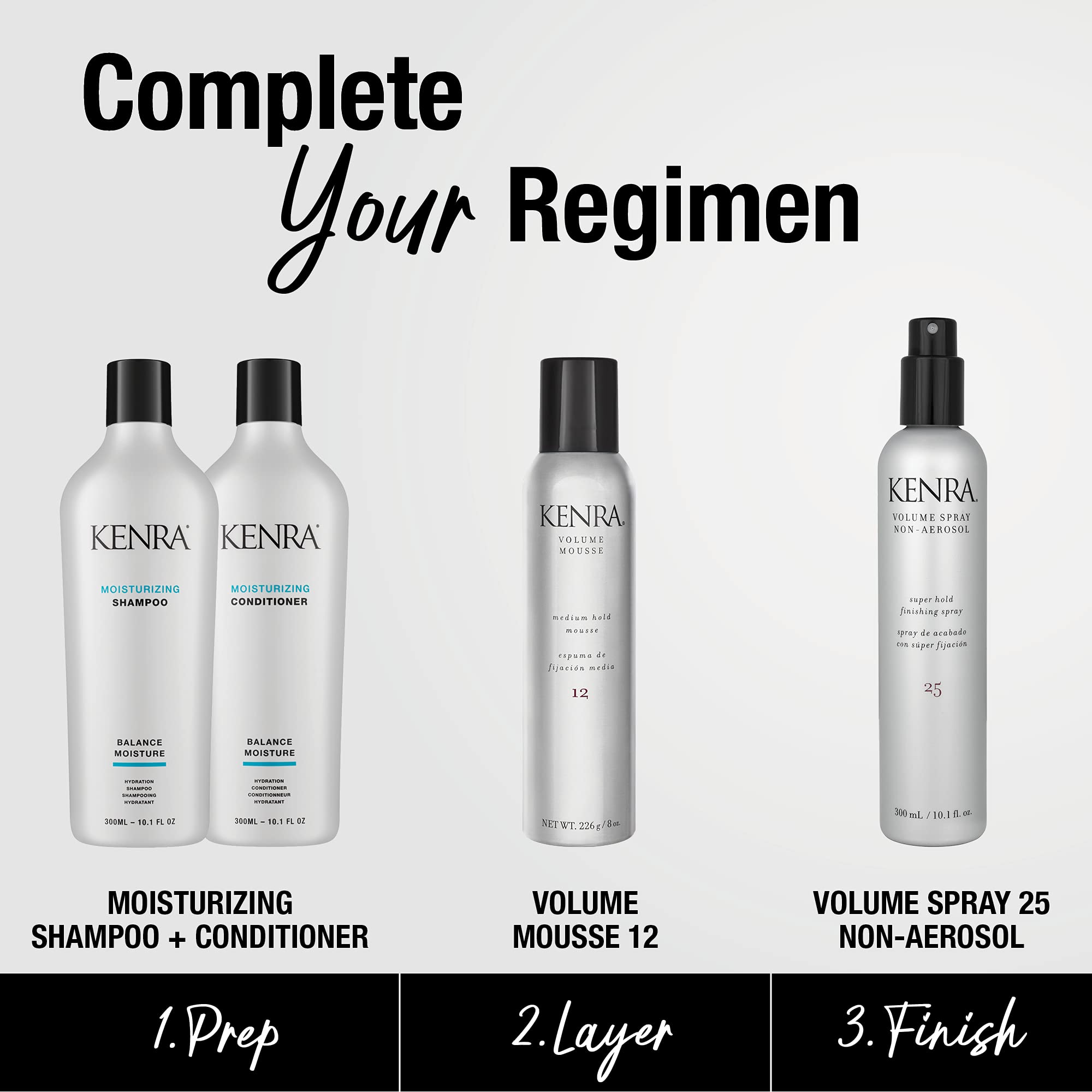 Kenra Volume Spray 25 hair application demonstrates non-flaking, all-day hold in action.