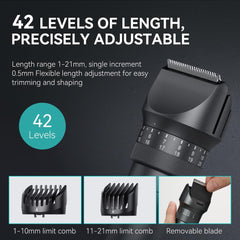 Kensen beard trimmer side view highlighting slim profile for easy maneuvering.
