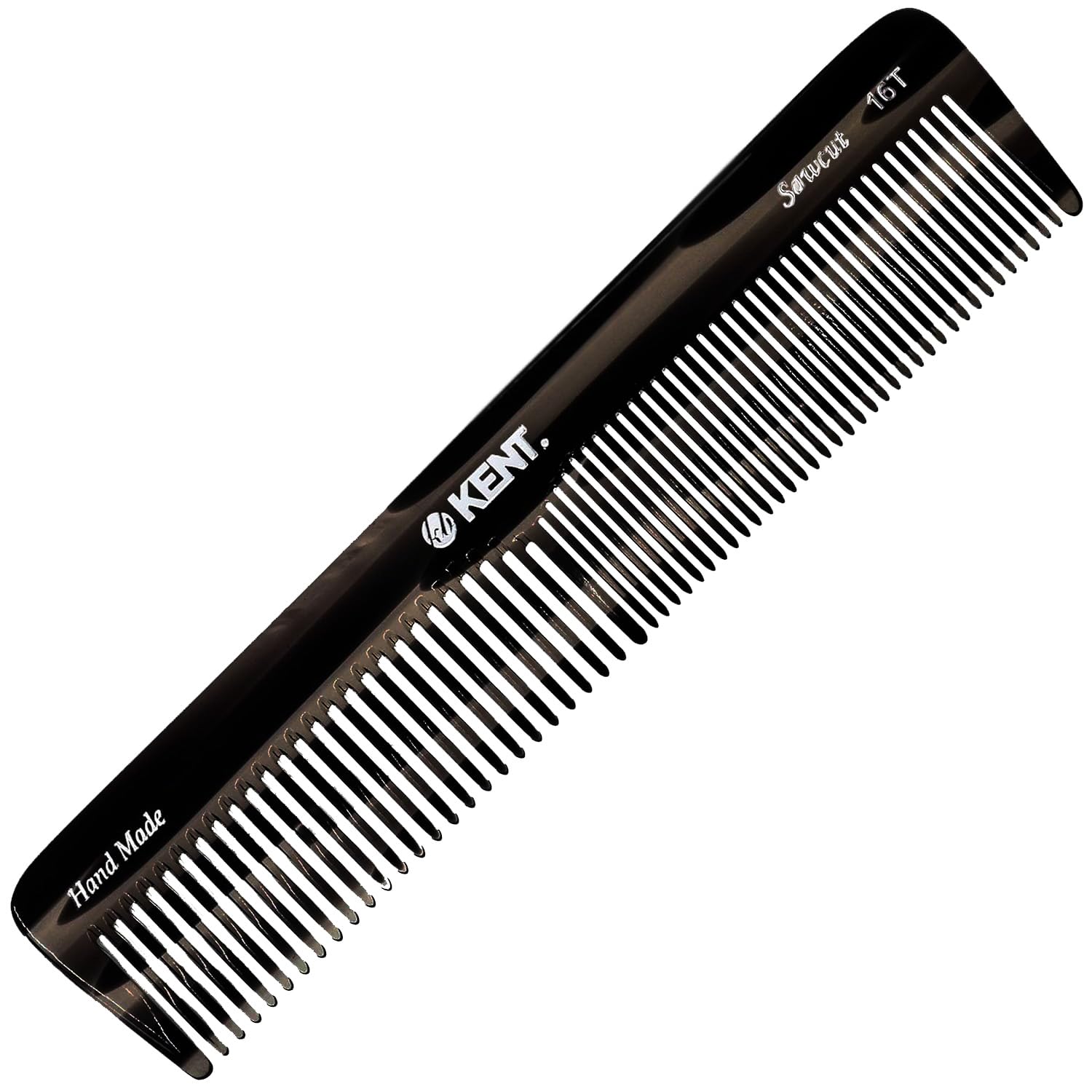 Kent 16T black graphite fine tooth comb for precise styling and detangling