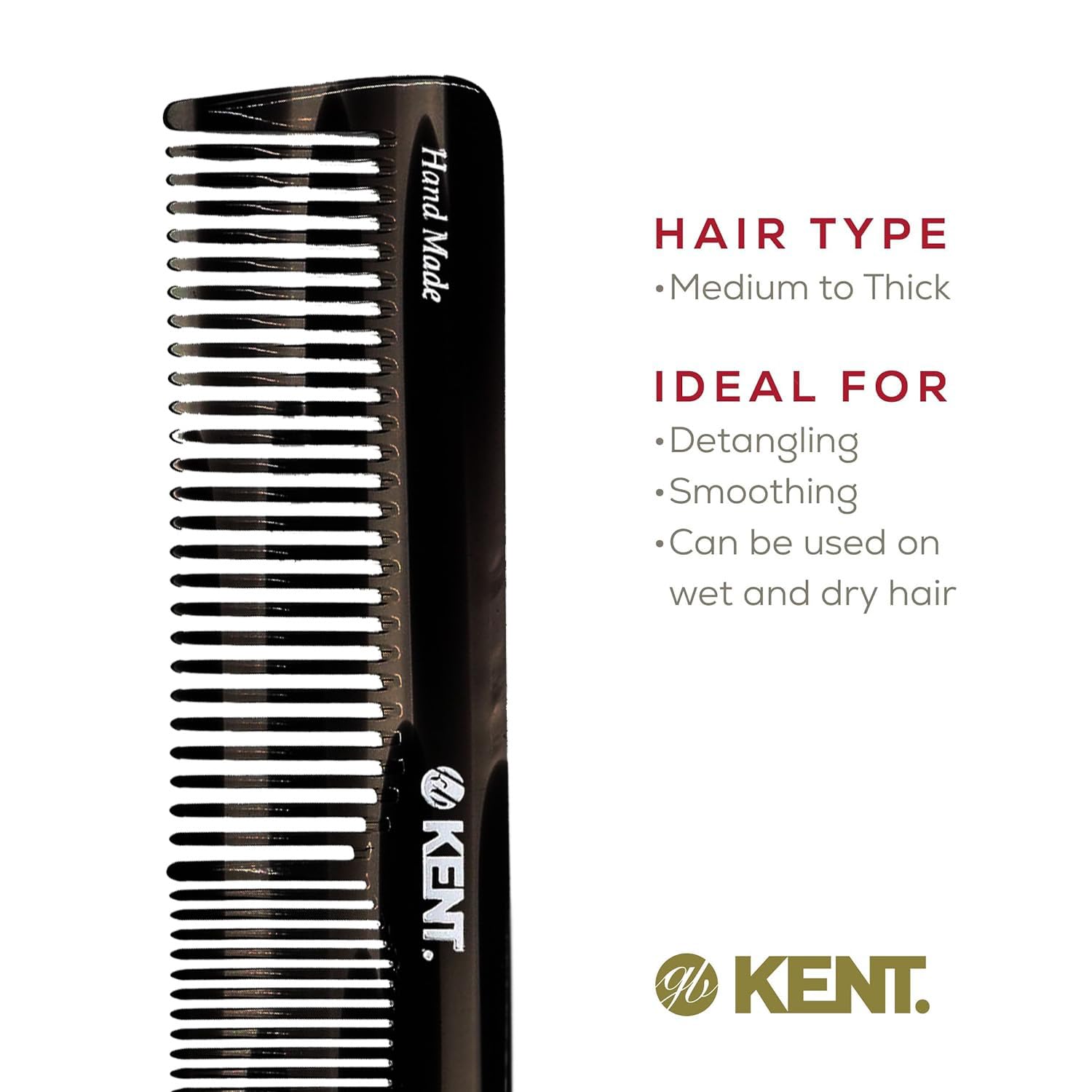 Kent 16T black graphite scalp-friendly smooth teeth for gentler glide