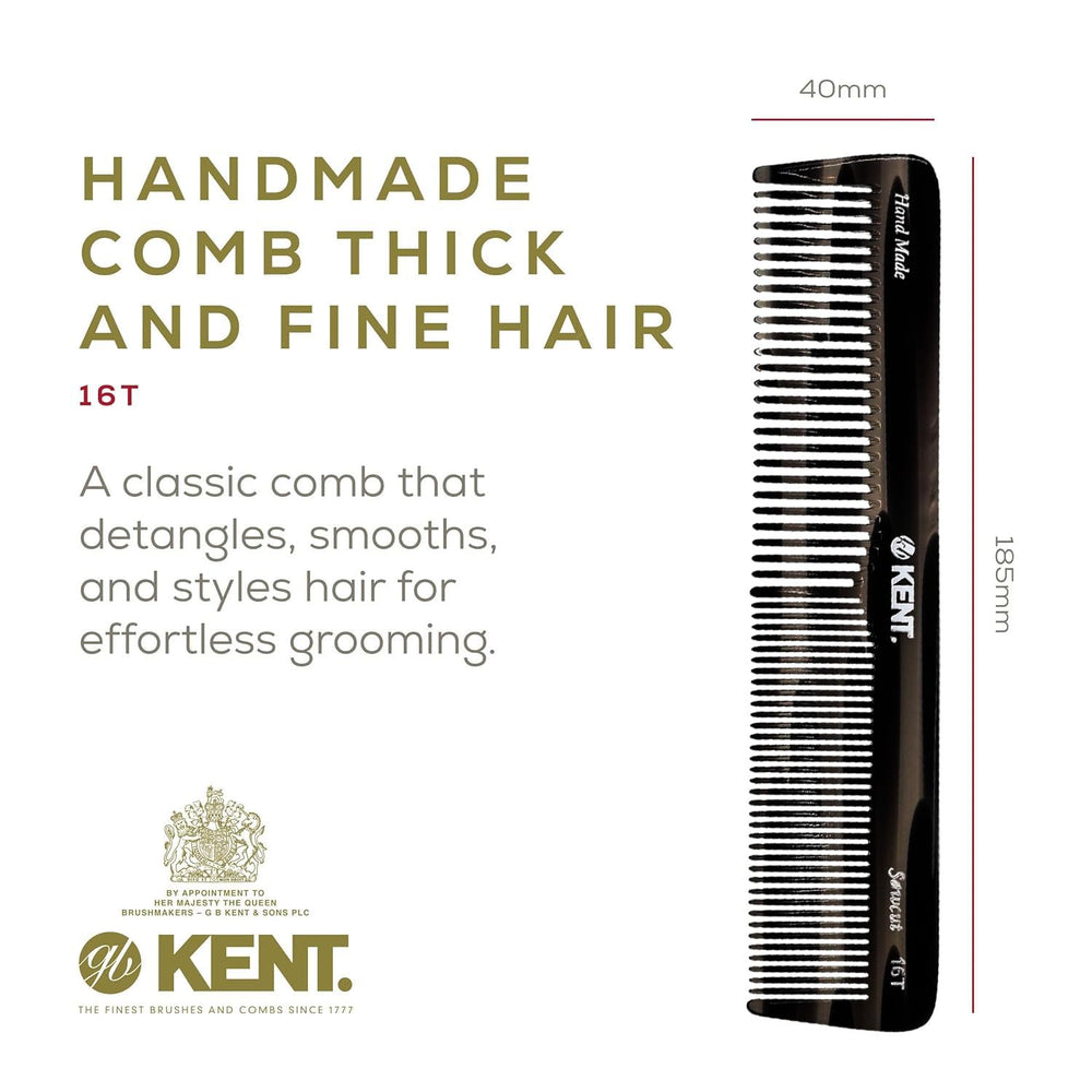 Kent 16T black graphite wide tooth detangler for thick or curly hair