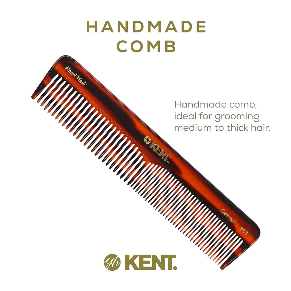 Hand-polished Kent comb with saw-cut teeth for smooth glide.