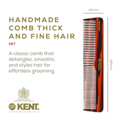 Kent 16T tortoise comb with wide teeth ideal for thick or curly hair detangling.