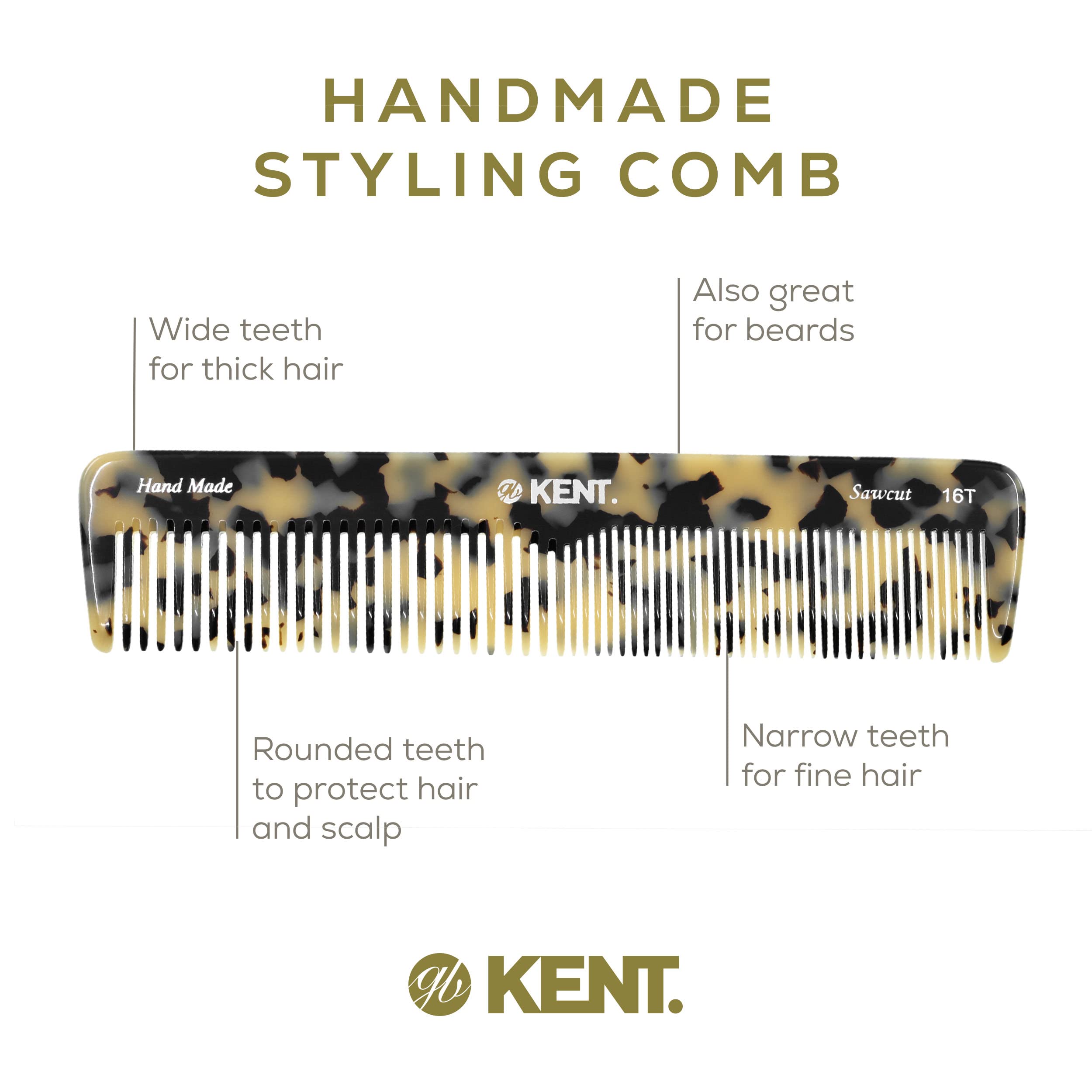 Kent cellulose acetate construction supports tactile, flexible grooming with lower static.