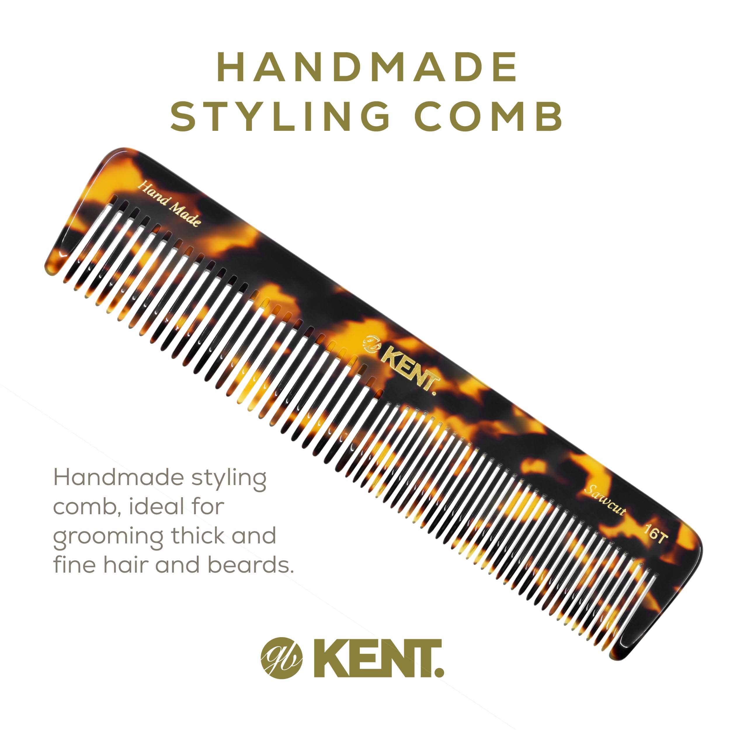 Kent 16T TY hand-polished teeth glide smoothly and reduce tugging during styling.