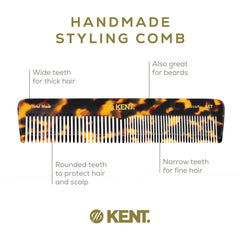 Kent 16T TY saw-cut teeth prevent snagging during detangling on wet or dry hair.
