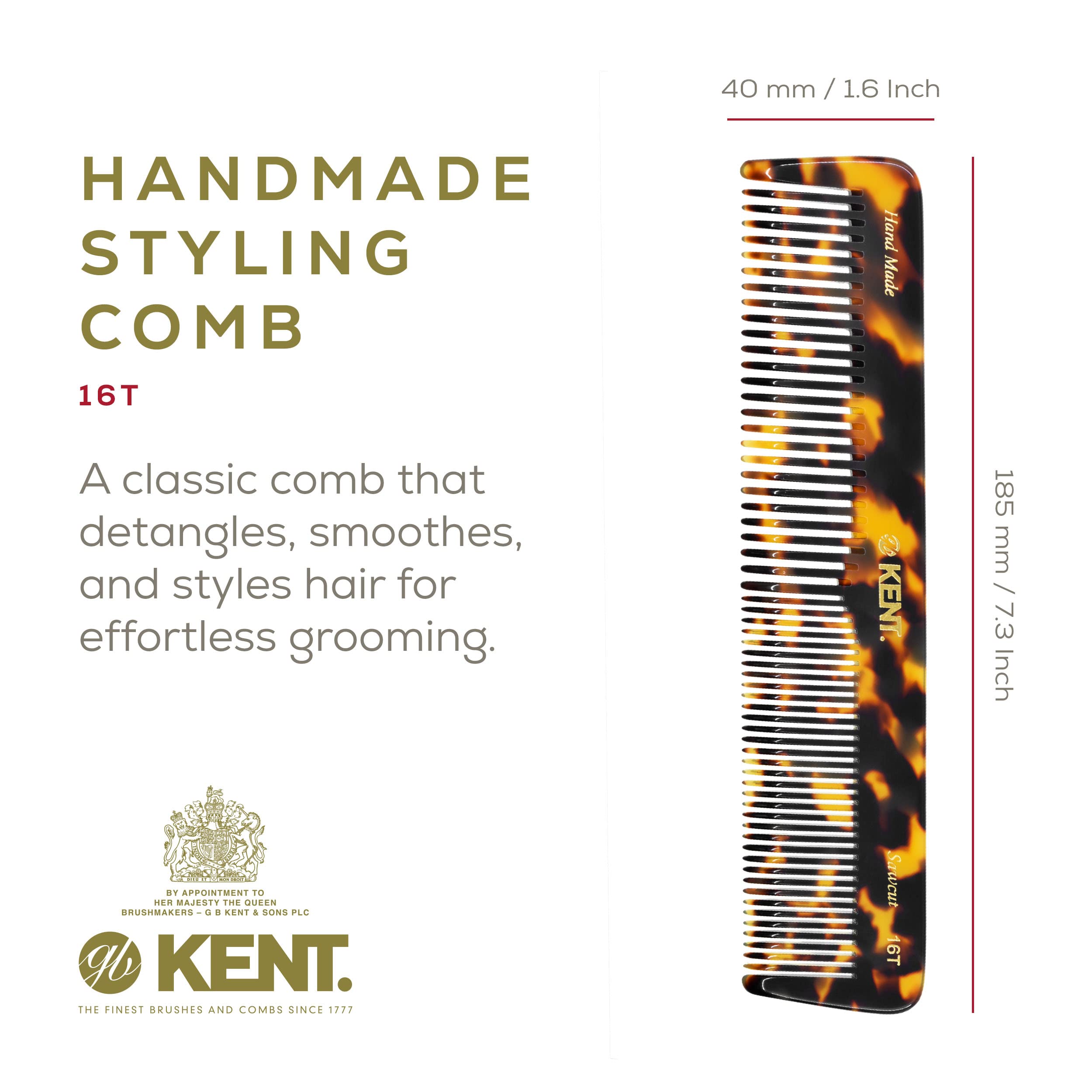 Kent 16T TY wide-tooth detangler for easy brushing through thick or curly hair.