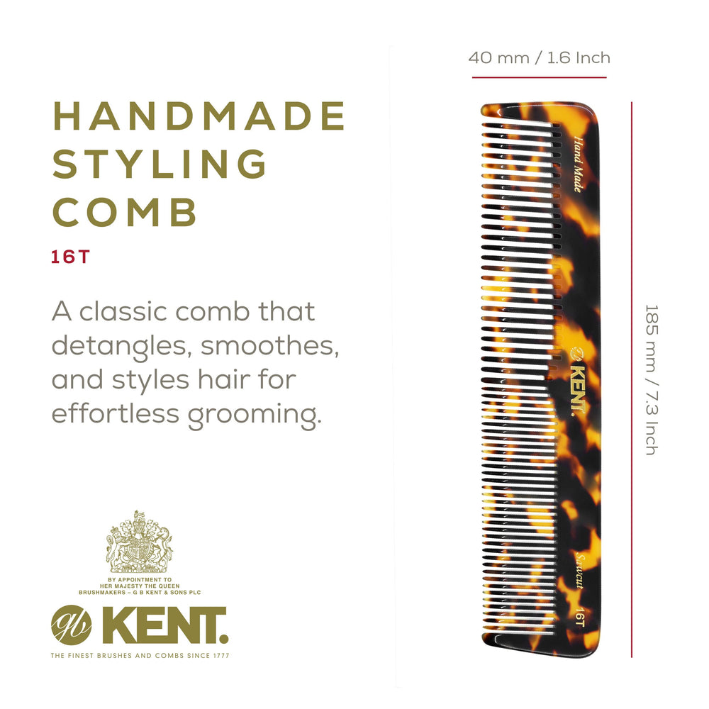 Kent 16T TY wide-tooth detangler for easy brushing through thick or curly hair.