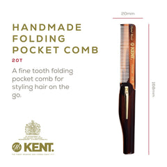 Kent 20T pocket comb with fine tooth for quick detangling and neat styling