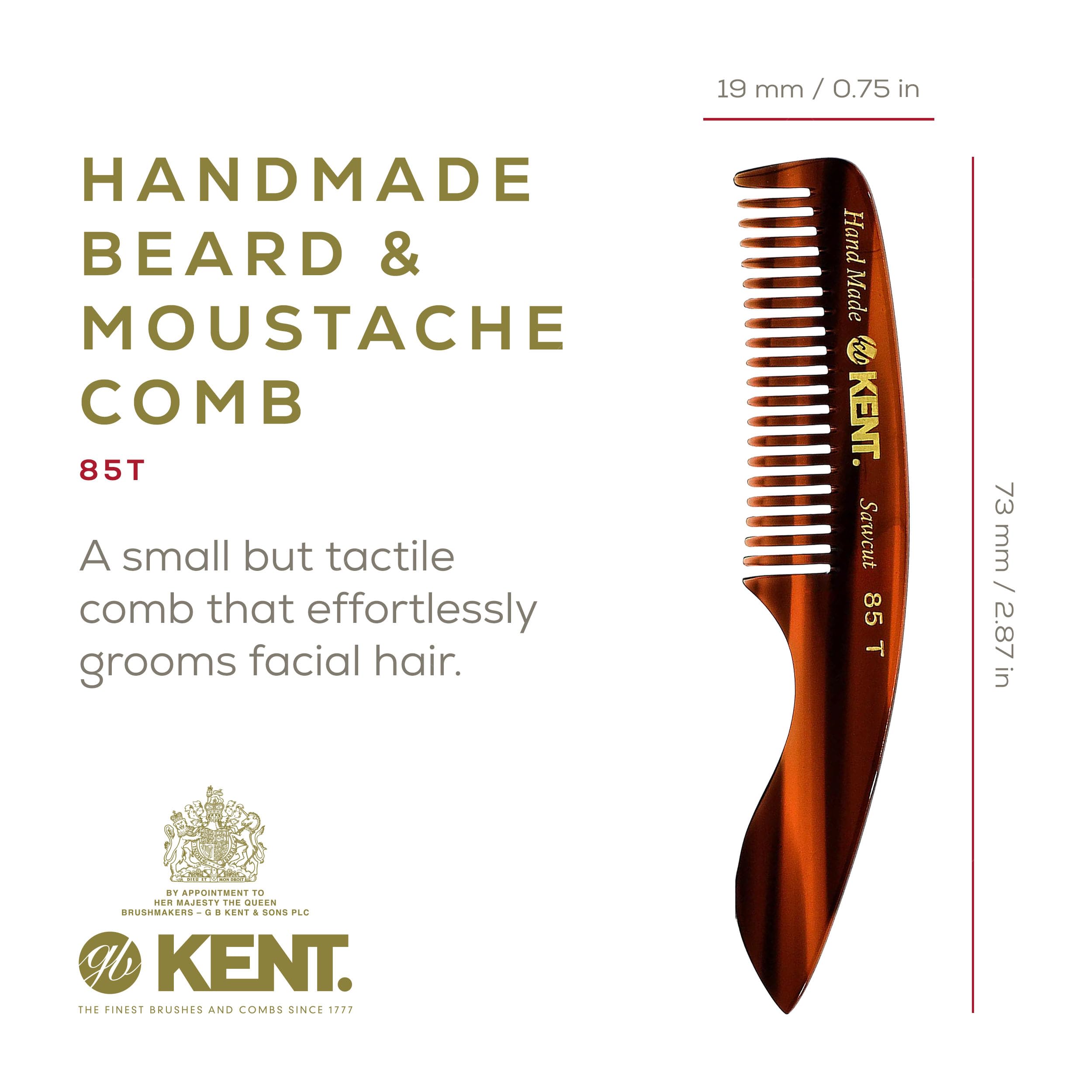 Kent 85T hand-polished saw-cut teeth glide smoothly for snag-free grooming.