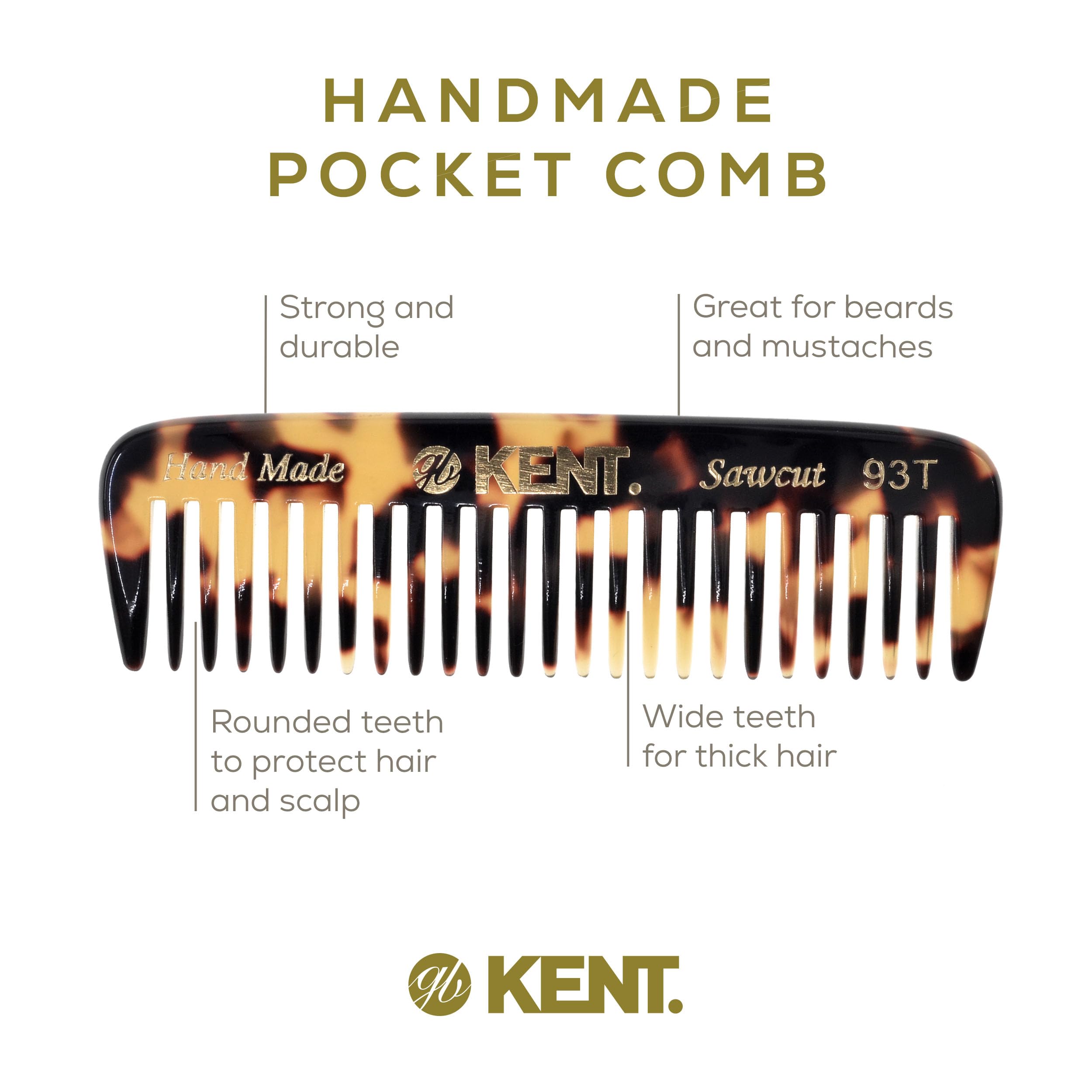 Kent 93T Tokyo White beard comb ideal for mustache and facial hair detangling.