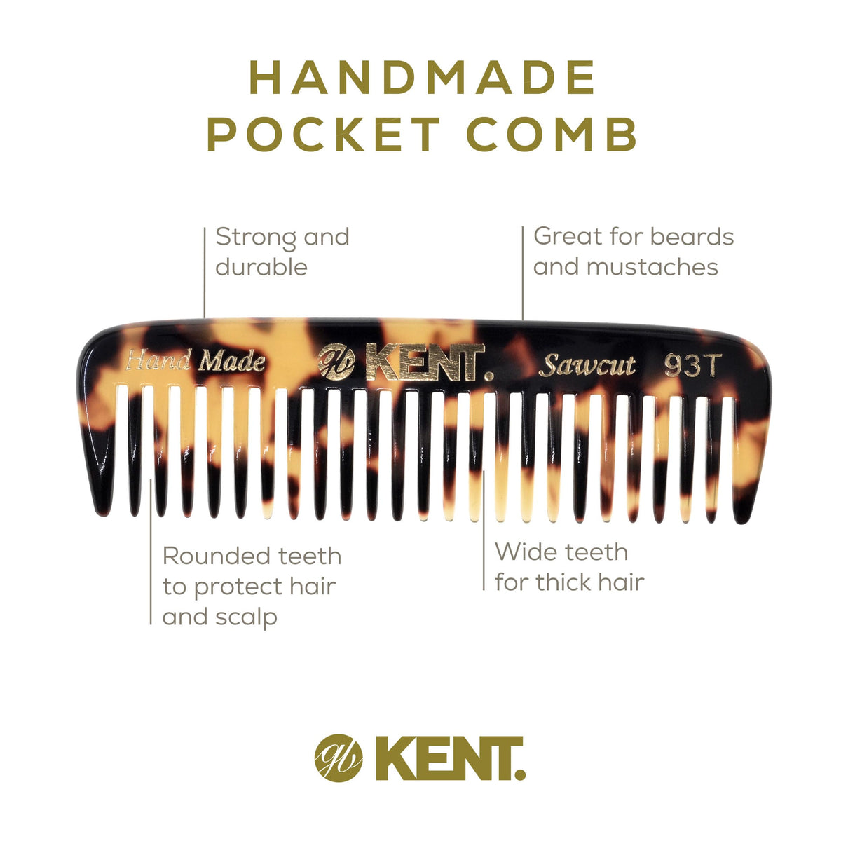 Kent 93T Tokyo White beard comb ideal for mustache and facial hair detangling.
