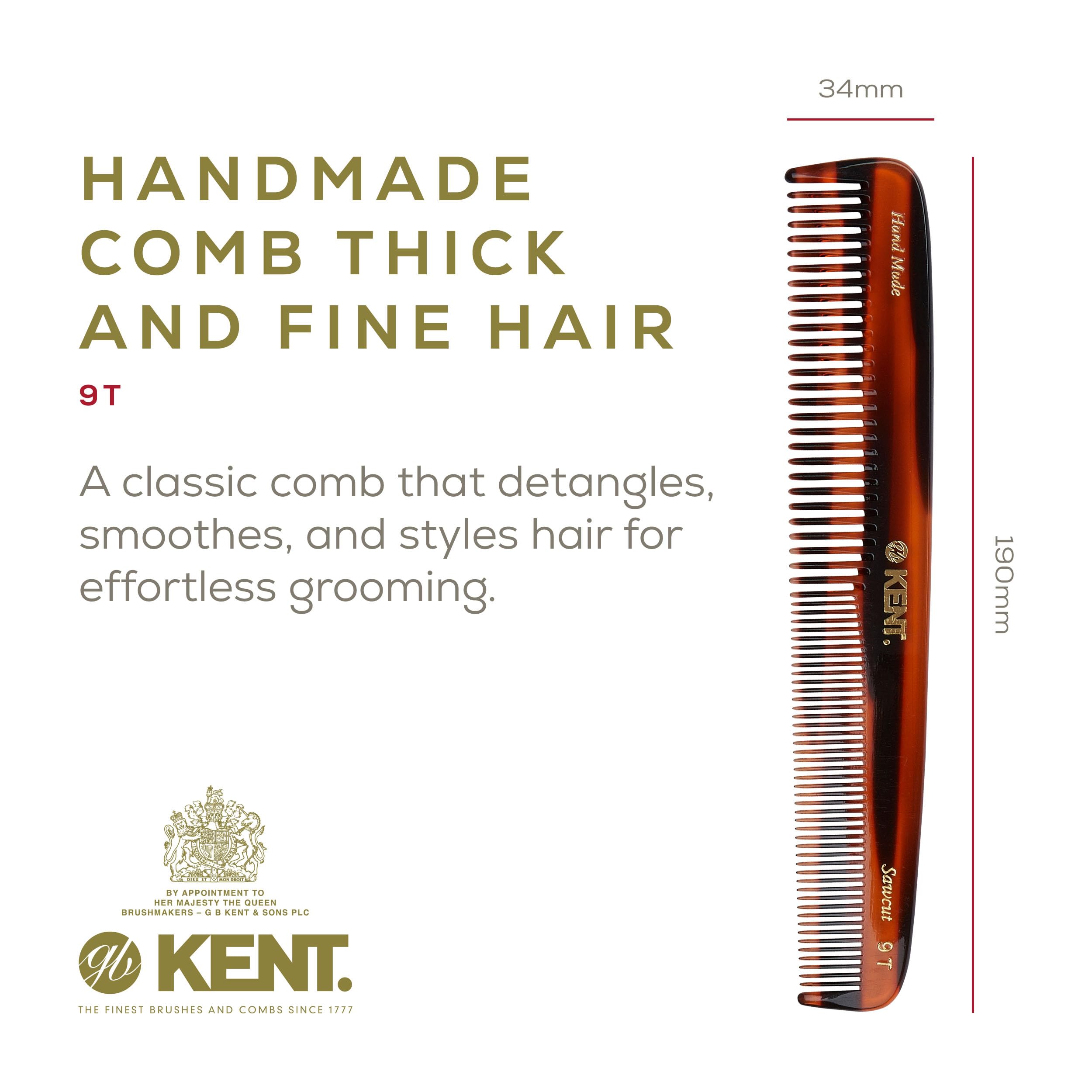 Kent 9T tortoiseshell wide-tooth comb for easy detangling on wet hair.