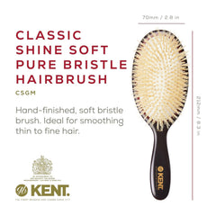 Kent CSGM soft white boar bristles provide natural shine and smooth detangling