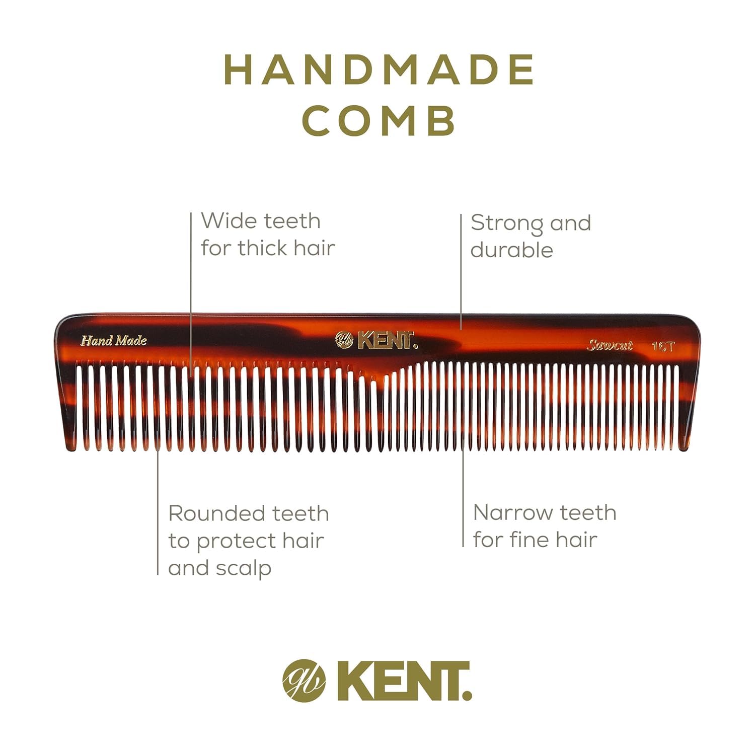 Kent dressing comb with hand-polished teeth for smooth glide and scalp comfort.