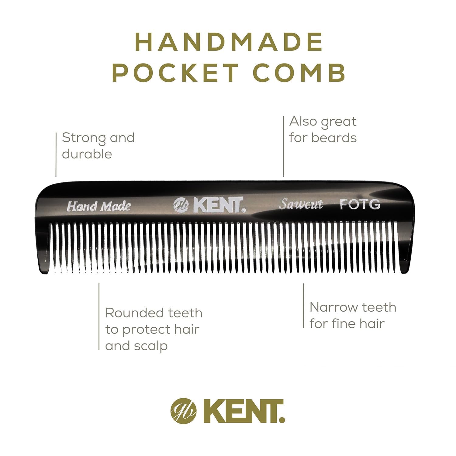 Kent FOT pocket-travel-comb fits in jeans pocket for grooming anywhere.