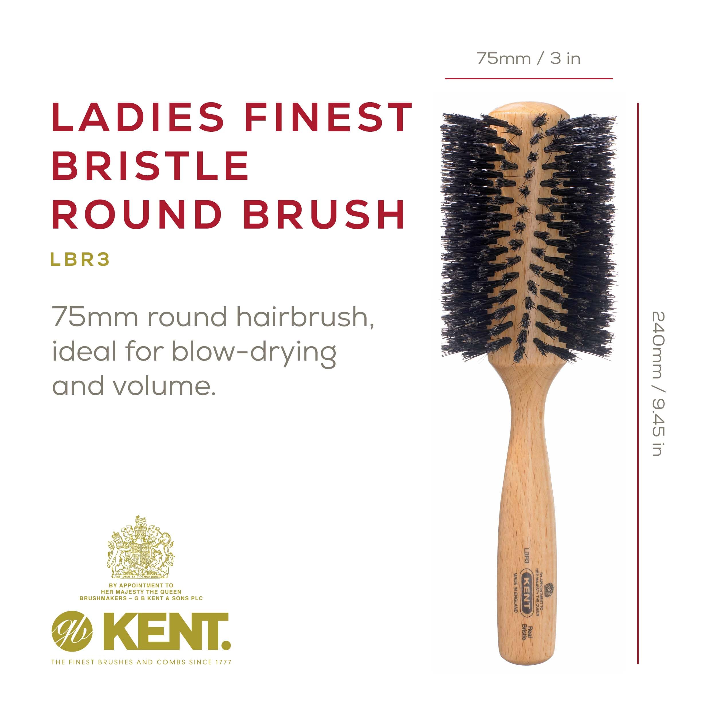 Kent LBR3 round brush with spiral boar bristles smooths detangling