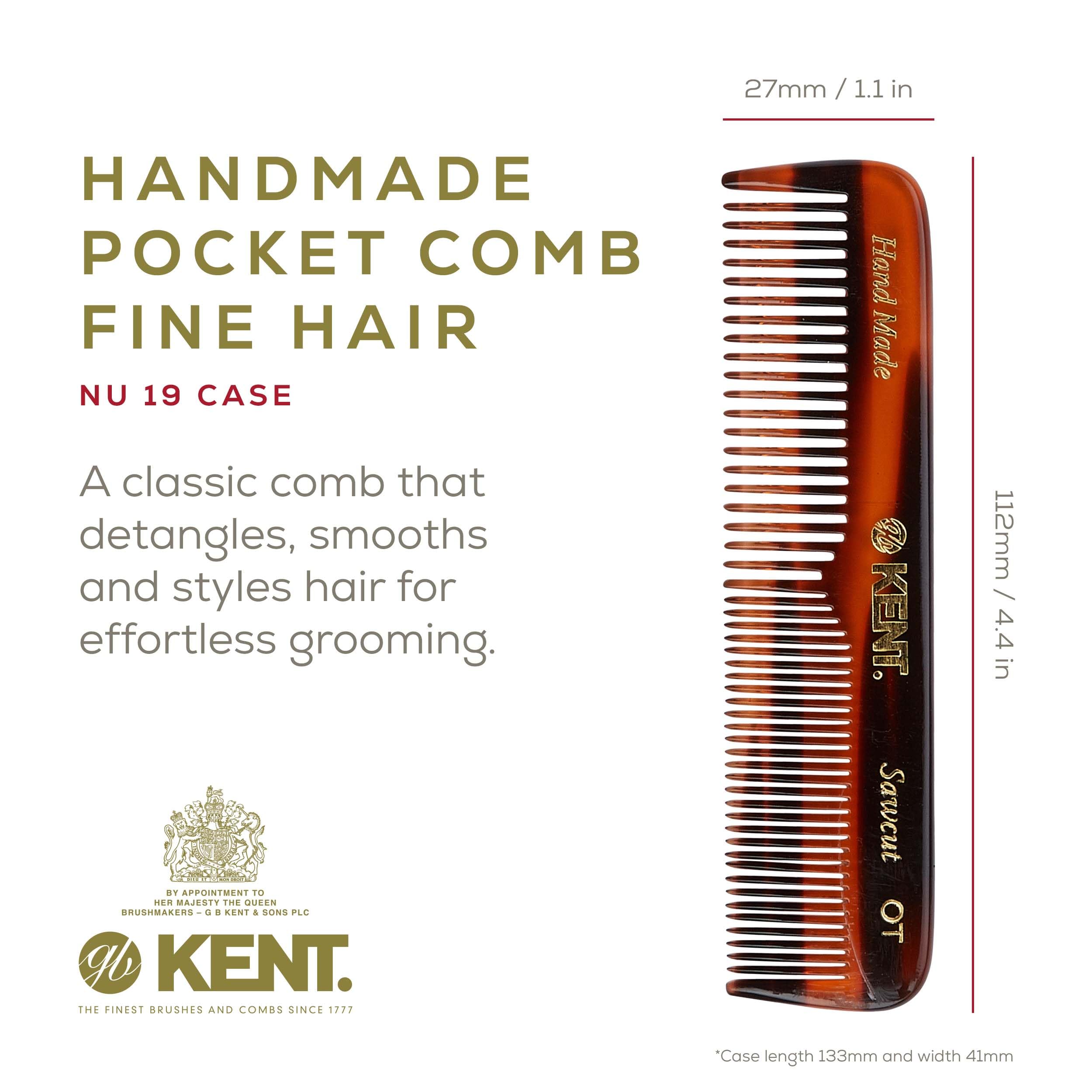 Kent NU19 fine-tooth pocket comb close-up for smooth hair without snagging.