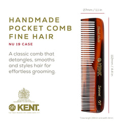Kent NU19 fine-tooth pocket comb close-up for smooth hair without snagging.