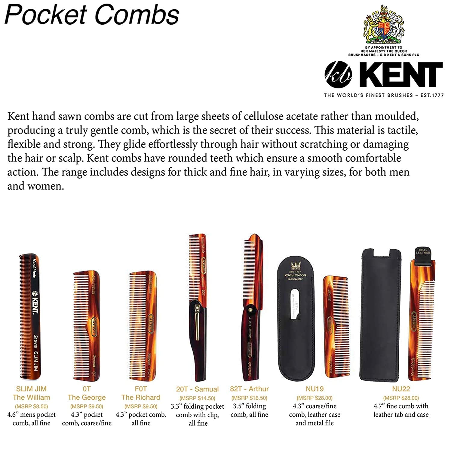 Kent NU19 travel-ready grooming set packed in leather pouch.