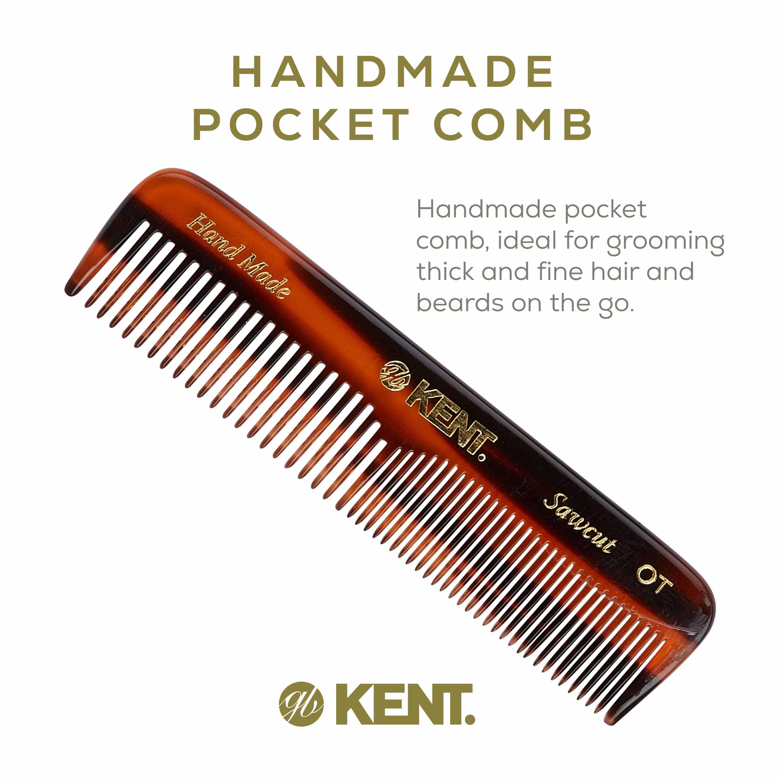 Kent NU19 wide-tooth pocket comb close-up for detangling and styling.