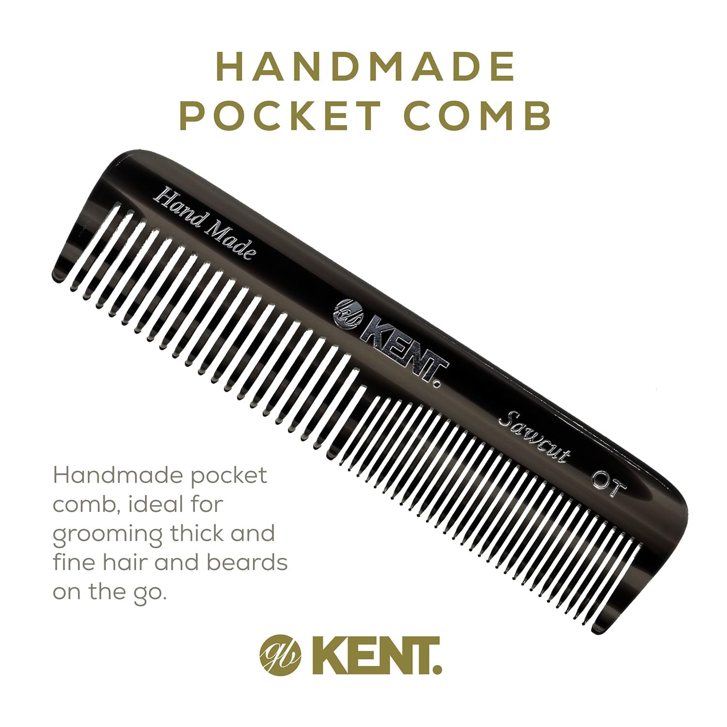 Kent OT Black Graphite pocket comb hand polished finish for comfortable use