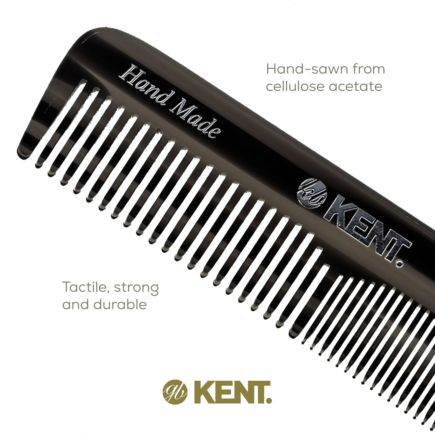 Kent OT Black Graphite pocket comb on beard demonstrates detangling ability