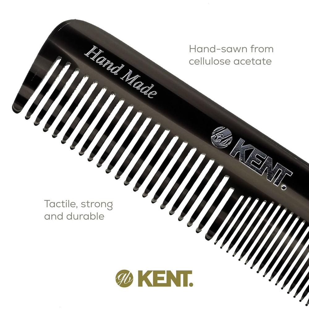 Kent OT Black Graphite pocket comb on beard demonstrates detangling ability