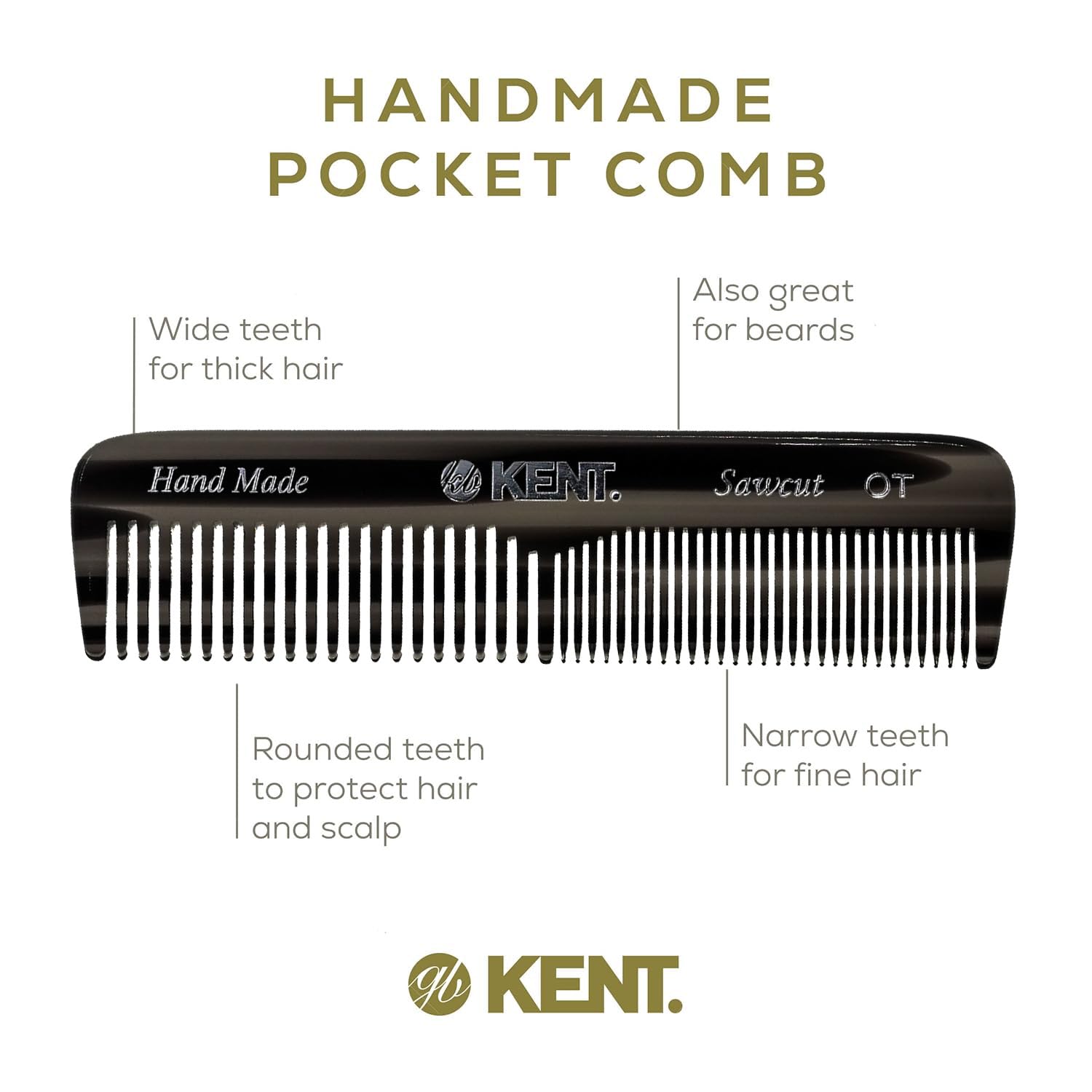 Kent OT Black Graphite pocket comb packaging highlights English craftsmanship