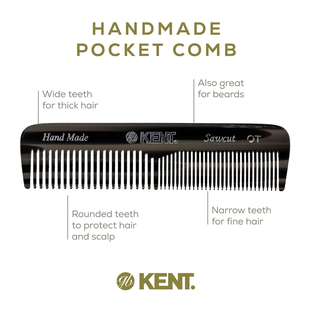 Kent OT Black Graphite pocket comb packaging highlights English craftsmanship