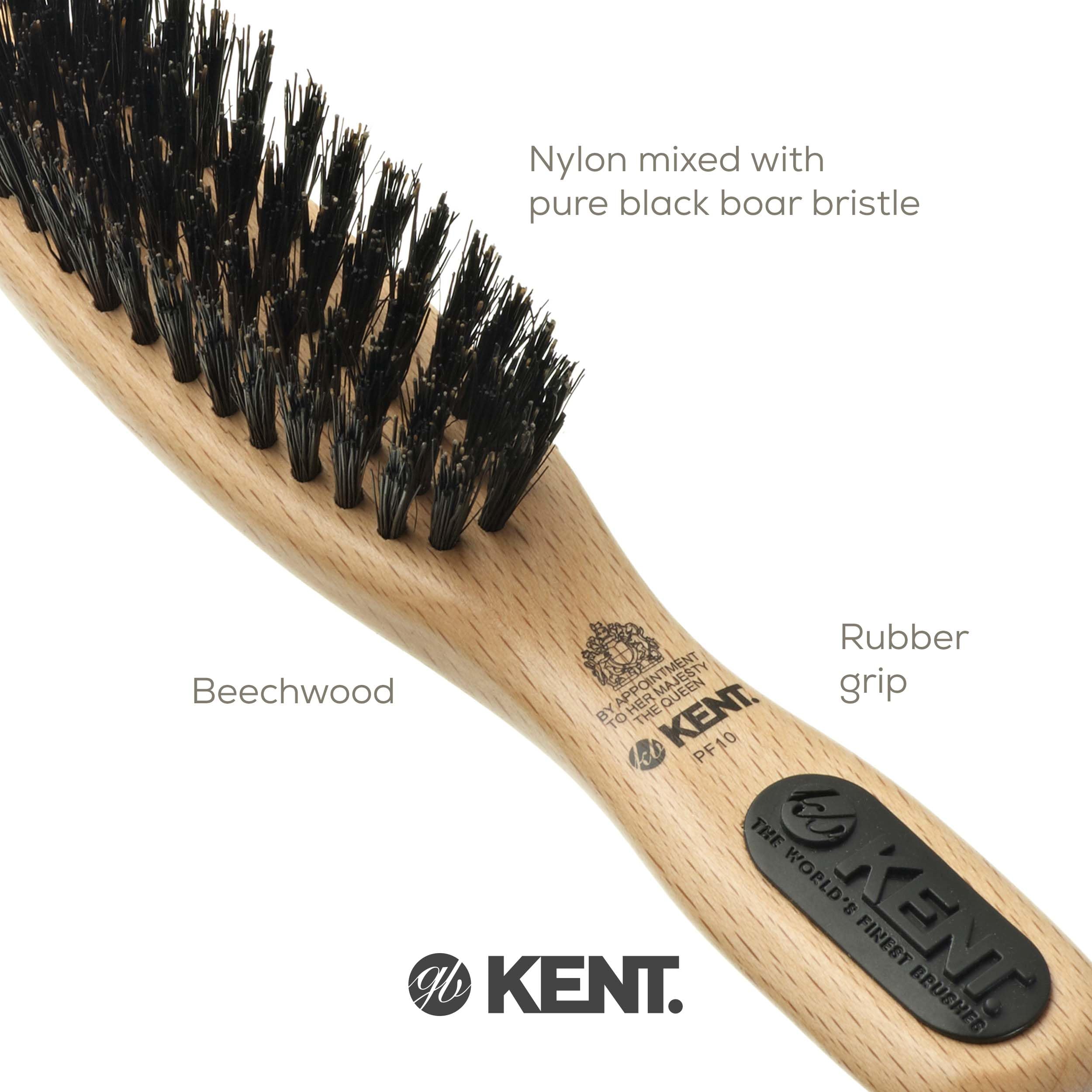Kent PF10 natural bristles distribute scalp oils for natural shine