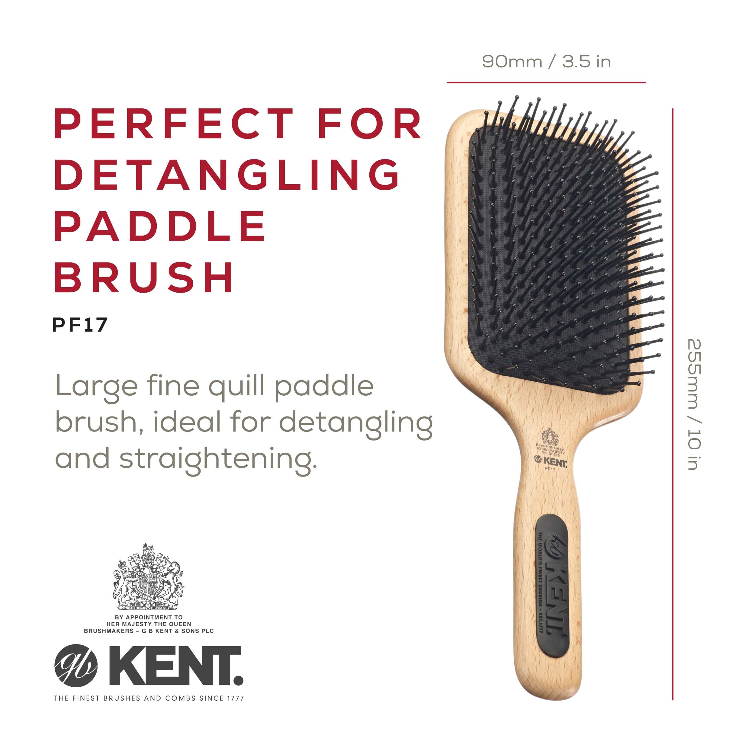 Close-up of the Kent PF17 air cushioned bristles for smooth detangling
