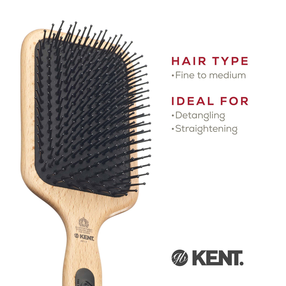 Kent PF17 detangles dry hair using fine ball-tipped nylon bristles