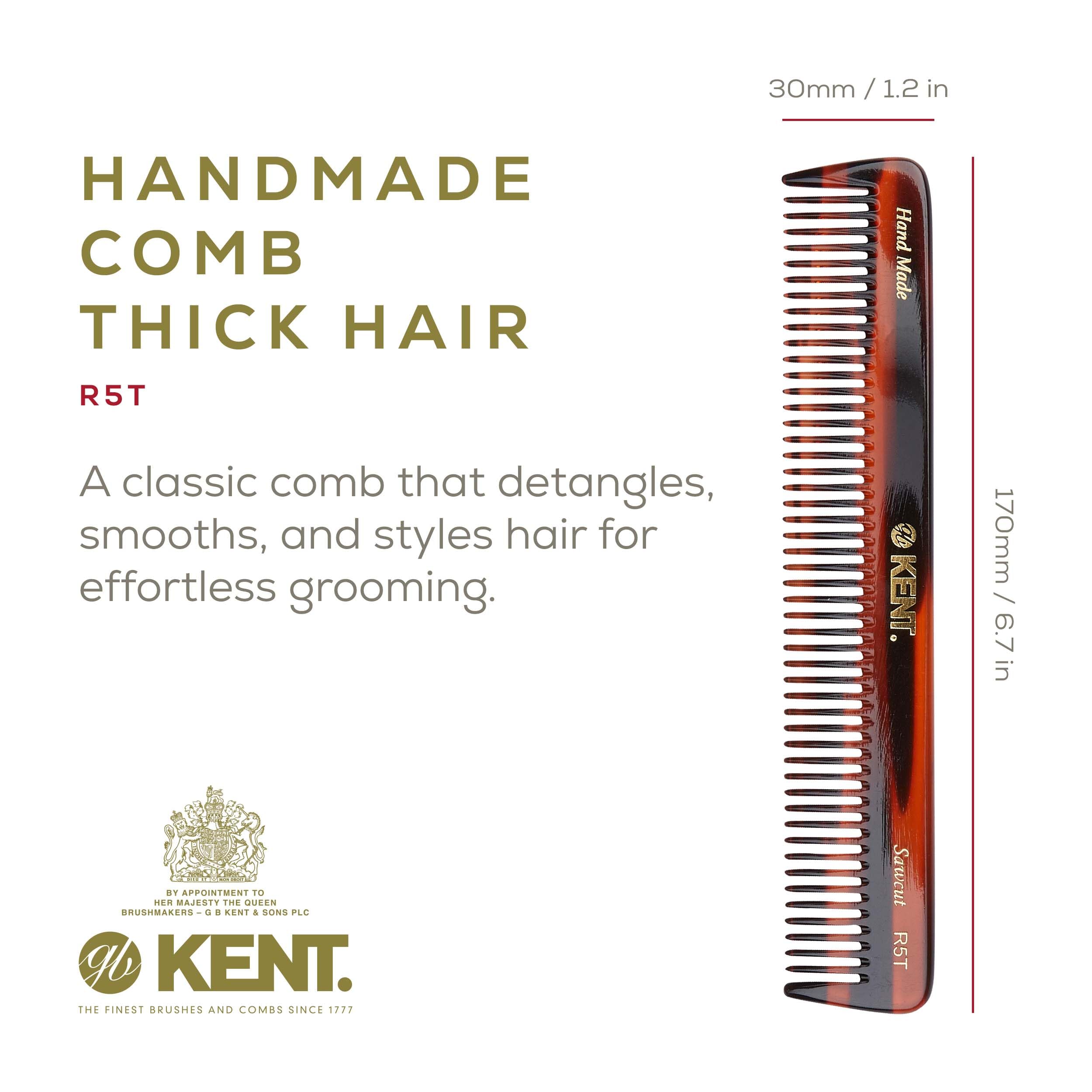 Kent R5T handle close-up with smooth rounded teeth for scalp comfort.
