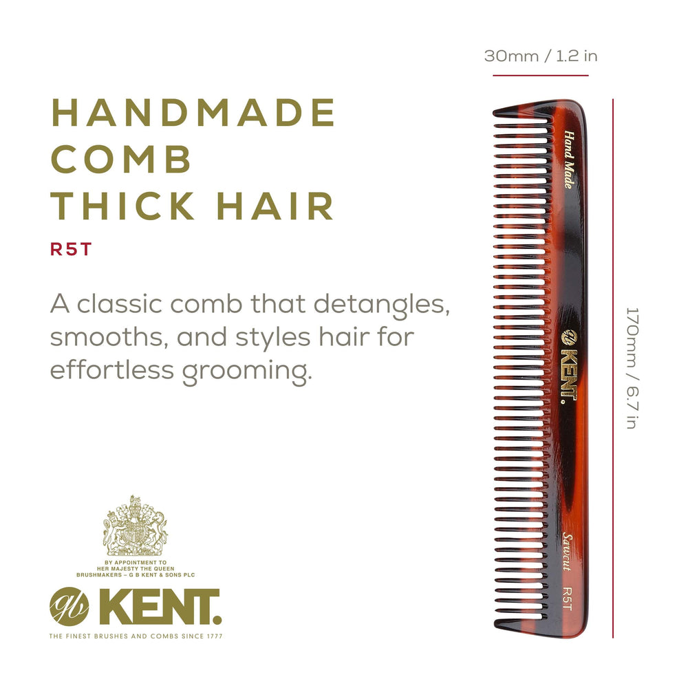 Kent R5T handle close-up with smooth rounded teeth for scalp comfort.