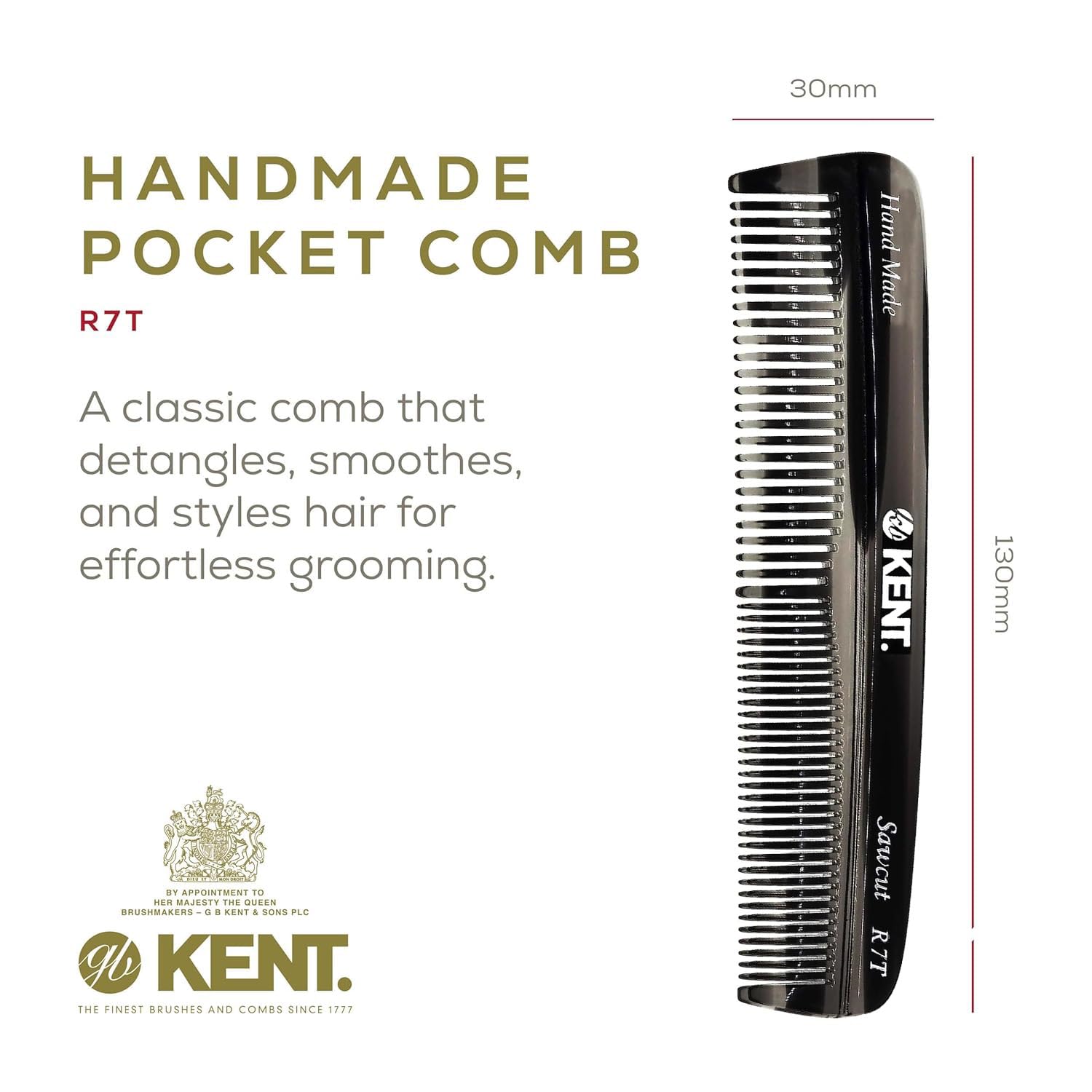 Kent R7TG double-tooth design aids quick detangling across hair types.