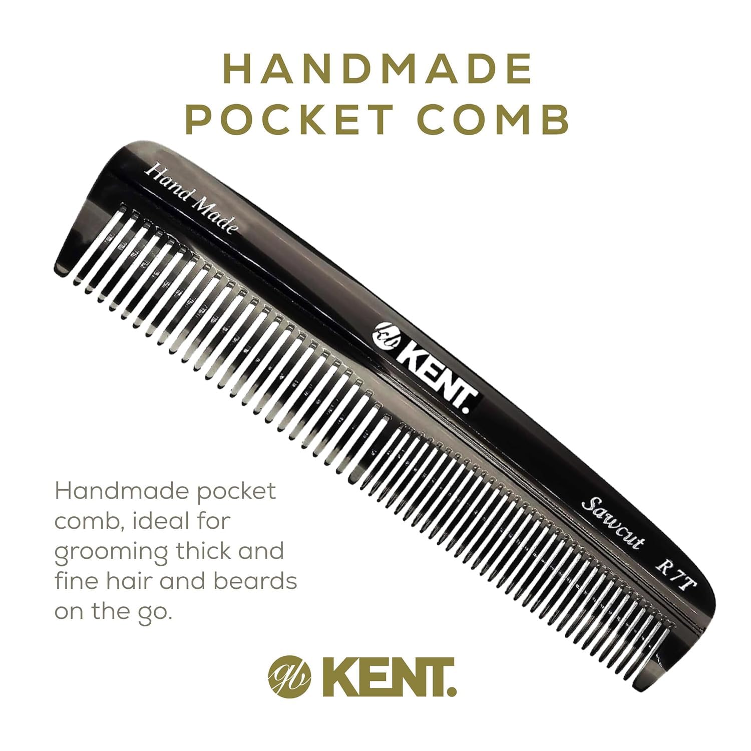 Kent R7TG saw-cut, hand-polished teeth glide smoothly through hair.